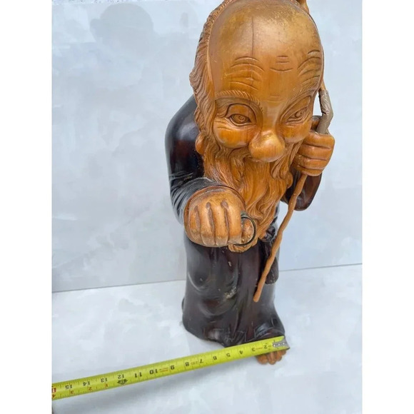 Wooden Hand Carved Monk Table Lamp Aldo Tura for Macabo Italy Midcentury 1950s - Picture 13 of 16